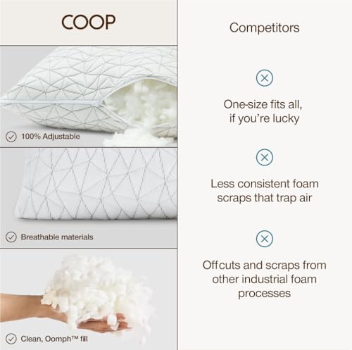 Coop 2 Original Adjustable Memory Foam Pillows & 2 Waterproof Pillow Protectors – Queen | Breathable Covers, CertiPUR-US