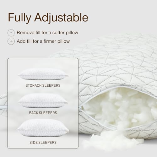Coop 2 Original Adjustable Memory Foam Pillows & 2 Waterproof Pillow Protectors – Queen | Breathable Covers, CertiPUR-US
