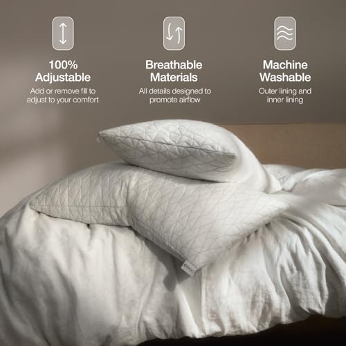 Coop 2 Original Adjustable Memory Foam Pillows & 2 Waterproof Pillow Protectors – Queen | Breathable Covers, CertiPUR-US