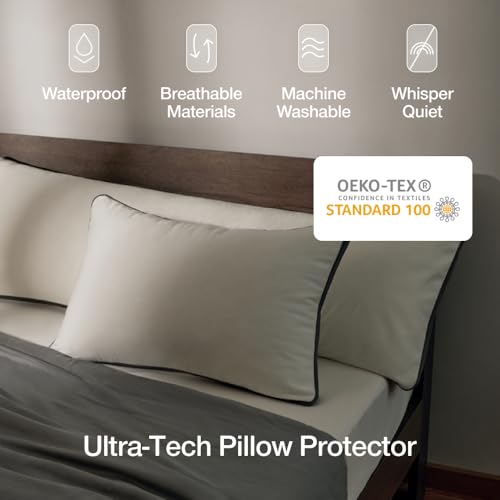 Coop 2 Original Adjustable Memory Foam Pillows & 2 Waterproof Pillow Protectors – Queen | Breathable Covers, CertiPUR-US