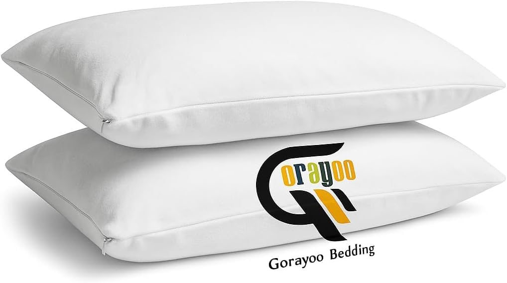 Gorayoo Bedding Pillow Protectors with Zipper Set of 2 | 100% Waterproof Pure Cotton Ultra Soft Pillow Cotton Terry Covers | Pillowcase Protects, Dust & Dirt Pillows Protector | (White)