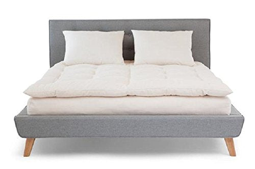 White Lotus Home Organic Cotton Mattress Topper with 100% Organic Twill Outer Case, Queen, Off White