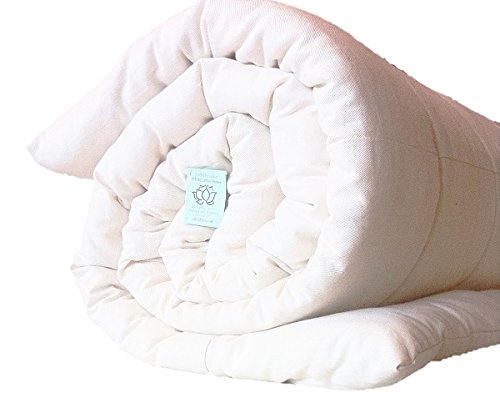 White Lotus Home Organic Cotton Mattress Topper with 100% Organic Twill Outer Case, Queen, Off White
