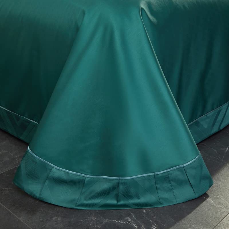 Jacquard Egyptian Cotton Duvet Cover Set Queen King Size Pure Cotton Bedding Set Soft Bed Sheet Pillowcases (Color : Green, Size : Twin Size 4Pcs)