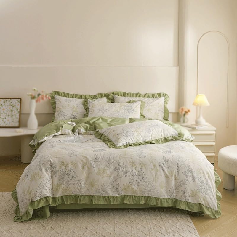 NRFJFOP Lace Four Piece Set of Cotton Princess Bed Sheets and Duvet Covers All Bedding