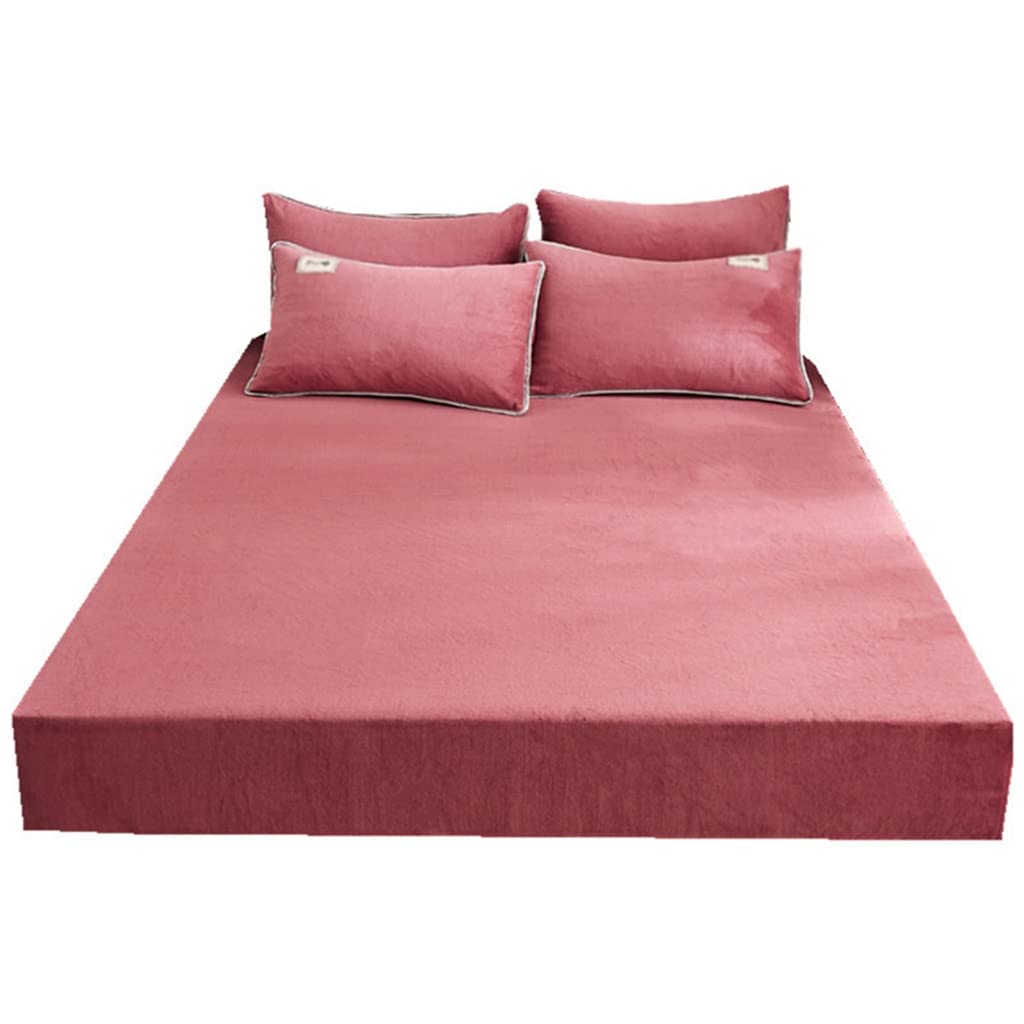 GESJKR Crystal Fleece Bed Hat Mattress Cover Coral Flannel Three-piece Set Farai
