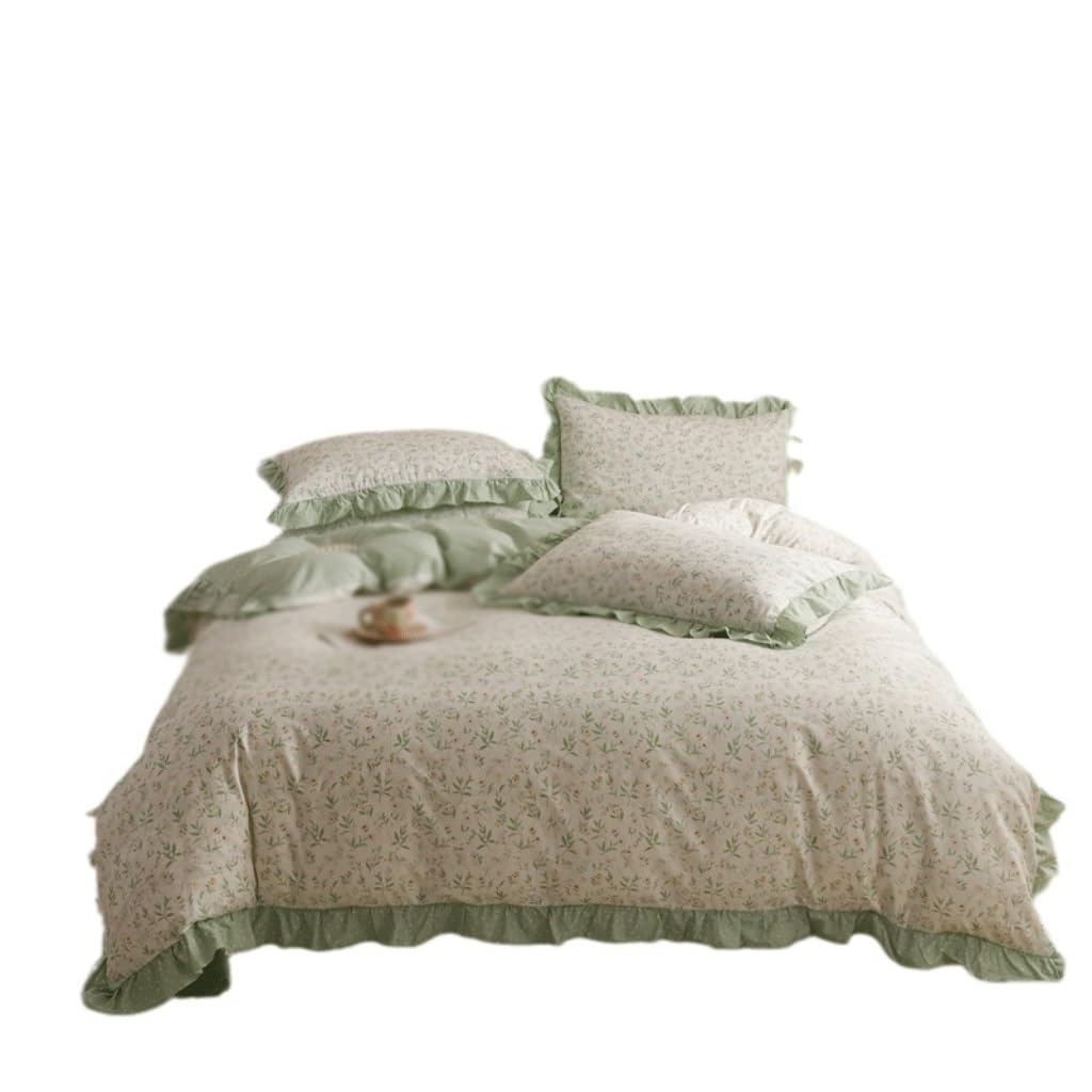 NRFJFOP Lace Four Piece Set of Cotton Princess Bed Sheets and Duvet Covers All Bedding