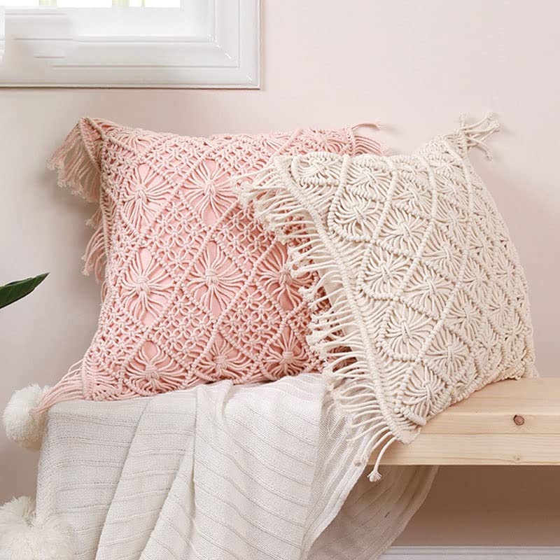 HBJWOV Cotton Rope Hand Woven Pillow Case Knot Cushion Cover Waist Pillowcase