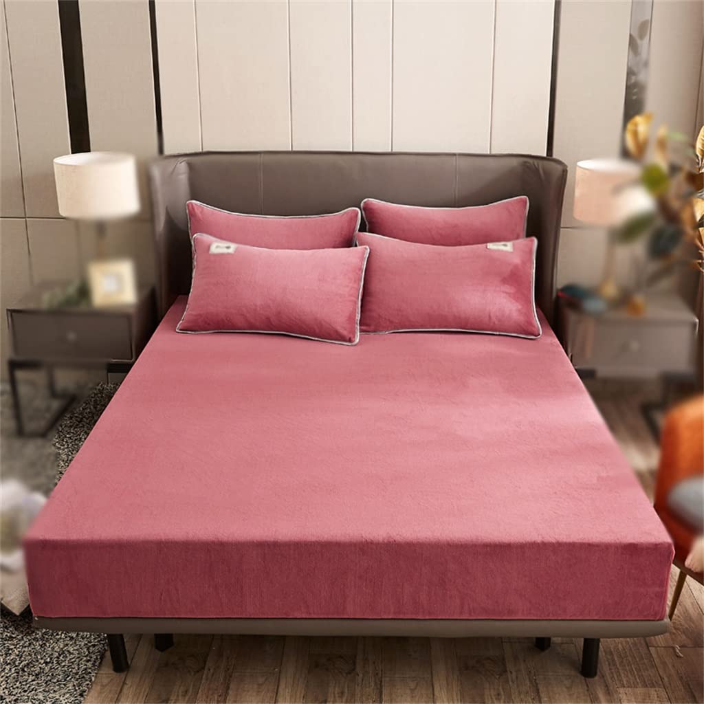 GESJKR Crystal Fleece Bed Hat Mattress Cover Coral Flannel Three-piece Set Farai