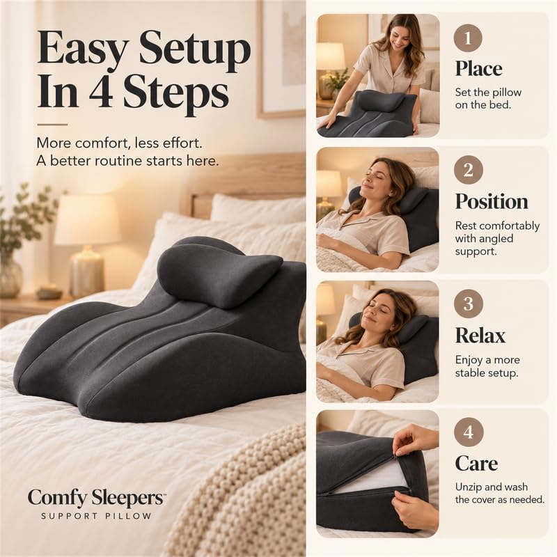 forenia inflatable Comfy Sleepers Pillow, Ergonomic Wedge Support Cushion with High Density Foam Design, Comfortable Positioning Pillow for Bedroom Use, Soft Cover for Home Relaxation