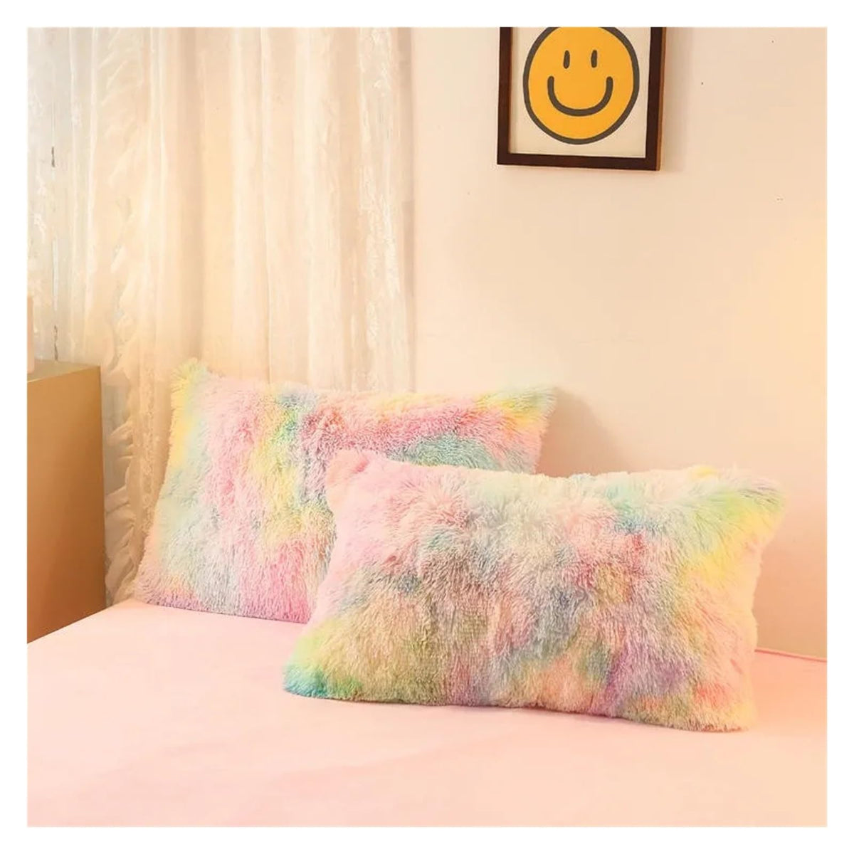 Comforter Cover Set, Gradient Color Plush Shaggy Ultra Soft Bedding Sets 4Pcs, Rainbow Tie Dye Comforter for Winter (Iridescent King)