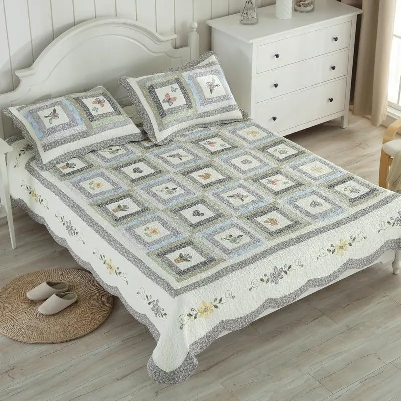 YUSIWOAL Cotton Quilt Set 3PCS Bedspread on The Bed Handmade Patchwork Bed Cover King Size Summer Coverlet Bed Four Pieces Set