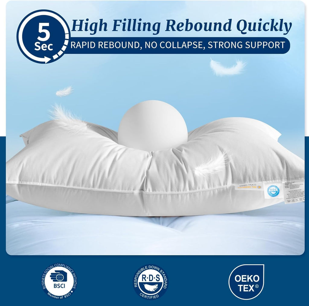 AiAngu Canadian Goose Down Pillow with 600TC Cotton Shell