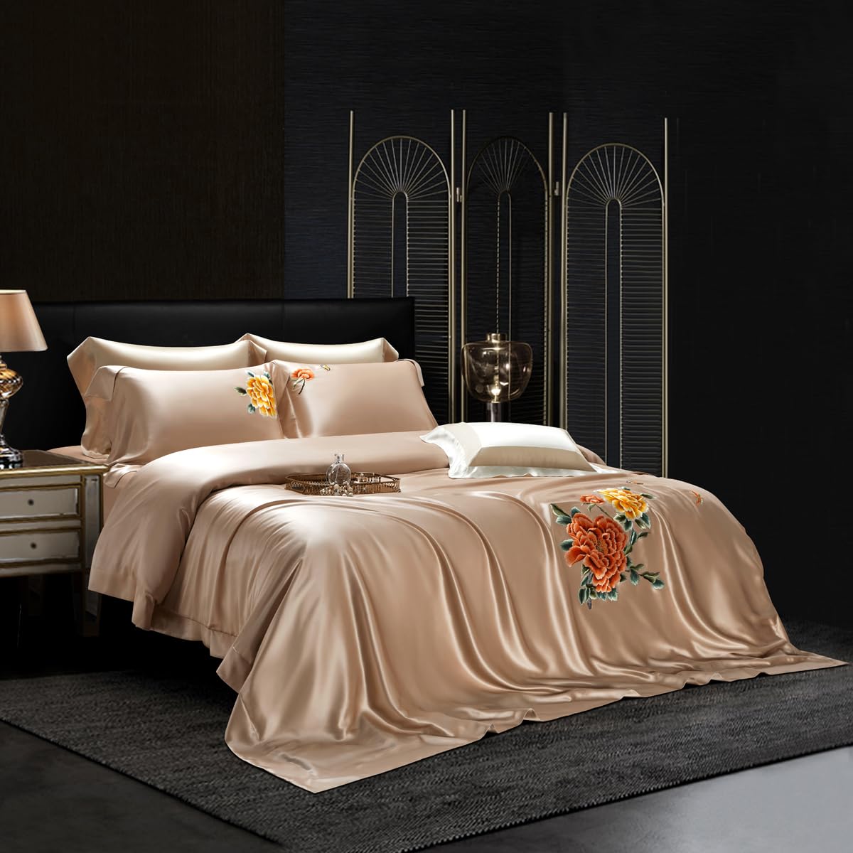 25MM Mulberry Silk Embroidered Reversible Duvet Cover Set
