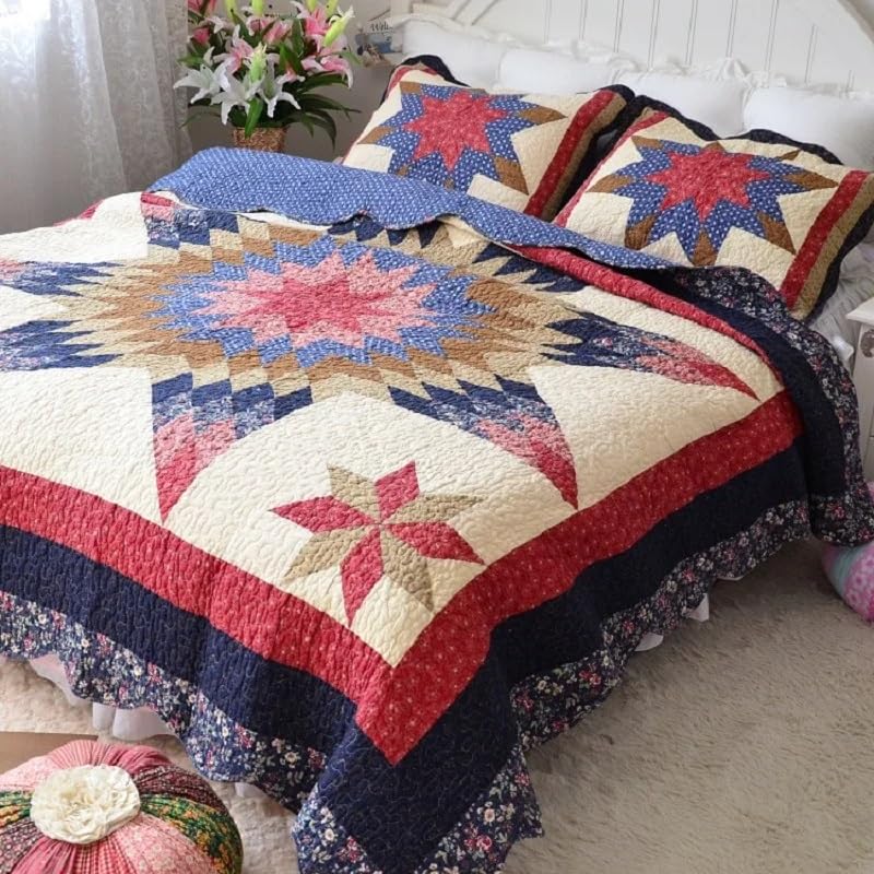 YUSIWOAL Cotton Quilt Set 3PCS Bedspread on The Bed Handmade Patchwork Bed Cover King Size Summer Coverlet Bed Four Pieces Set
