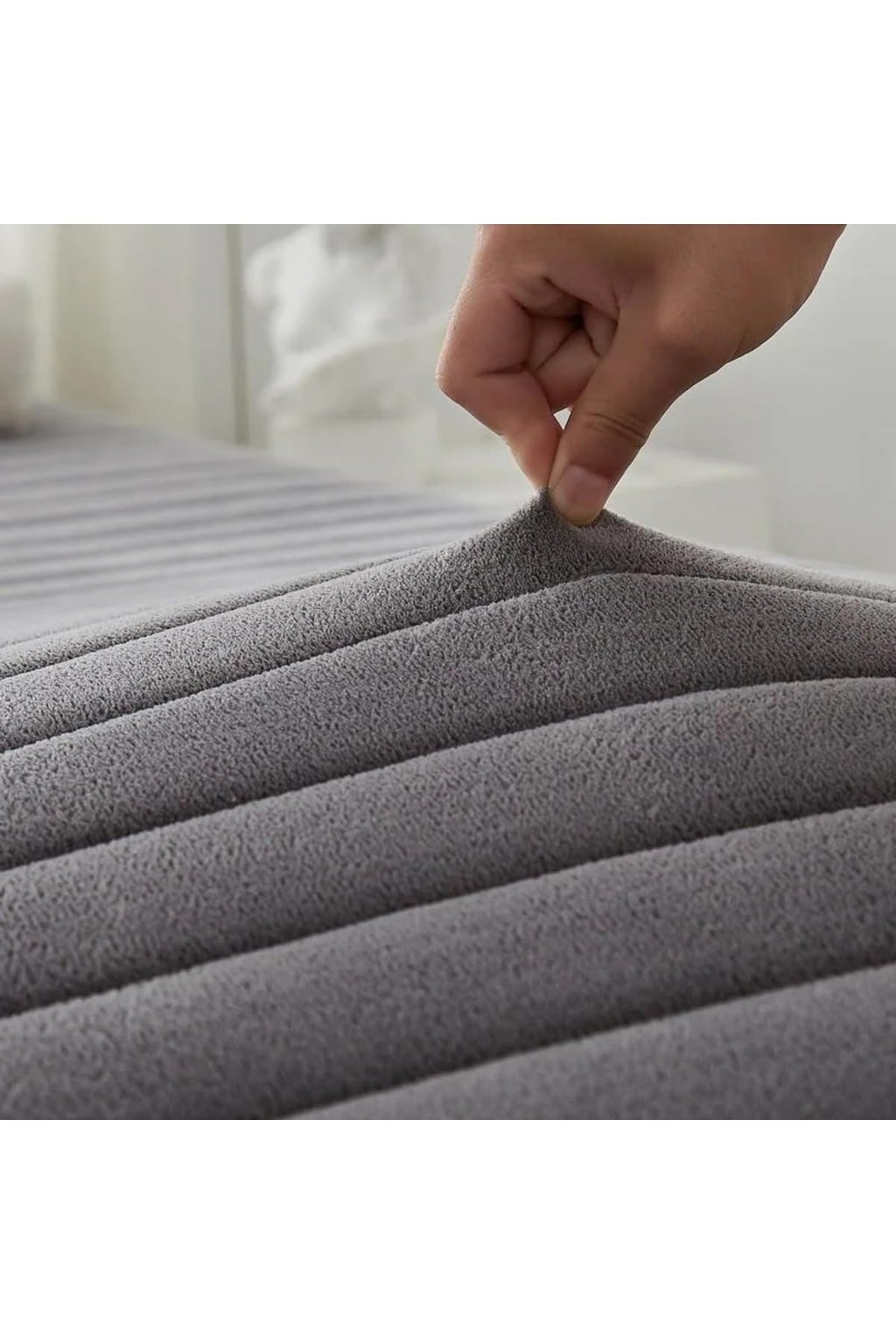 Bed Pad Mattress Topper Charcoal Gray Welsoft Fabric Stain Resistant Washable with Elastic Straps for Floor or Sofa Bed Use