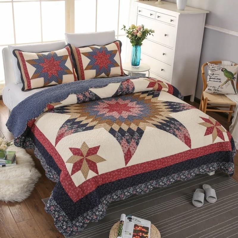 YUSIWOAL Cotton Quilt Set 3PCS Bedspread on The Bed Handmade Patchwork Bed Cover King Size Summer Coverlet Bed Four Pieces Set