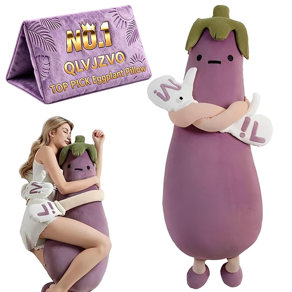 QLVJZVO Eggplant Hugging Pillow, Smart RC Heat&pat Arm, Partner Plush Comfort Pillows for Side Sleepers, Bed and Couch Washable Sleep Companion and Decorative Throw