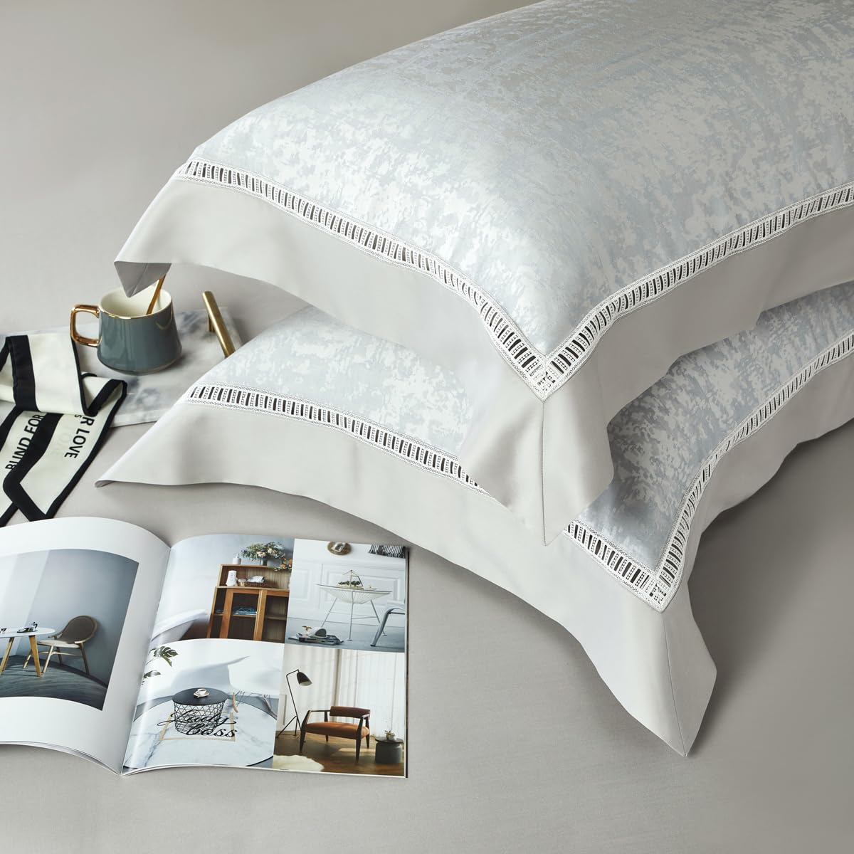Lyocell Tencel Cotton Sheets Pillowcase Set,600TC Jacquard Duvet Cover Set