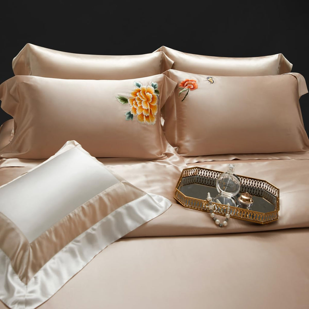 25MM Mulberry Silk Embroidered Reversible Duvet Cover Set