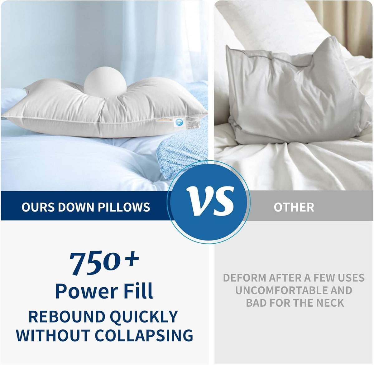 AiAngu Canadian Goose Down Pillow with 600TC Cotton Shell