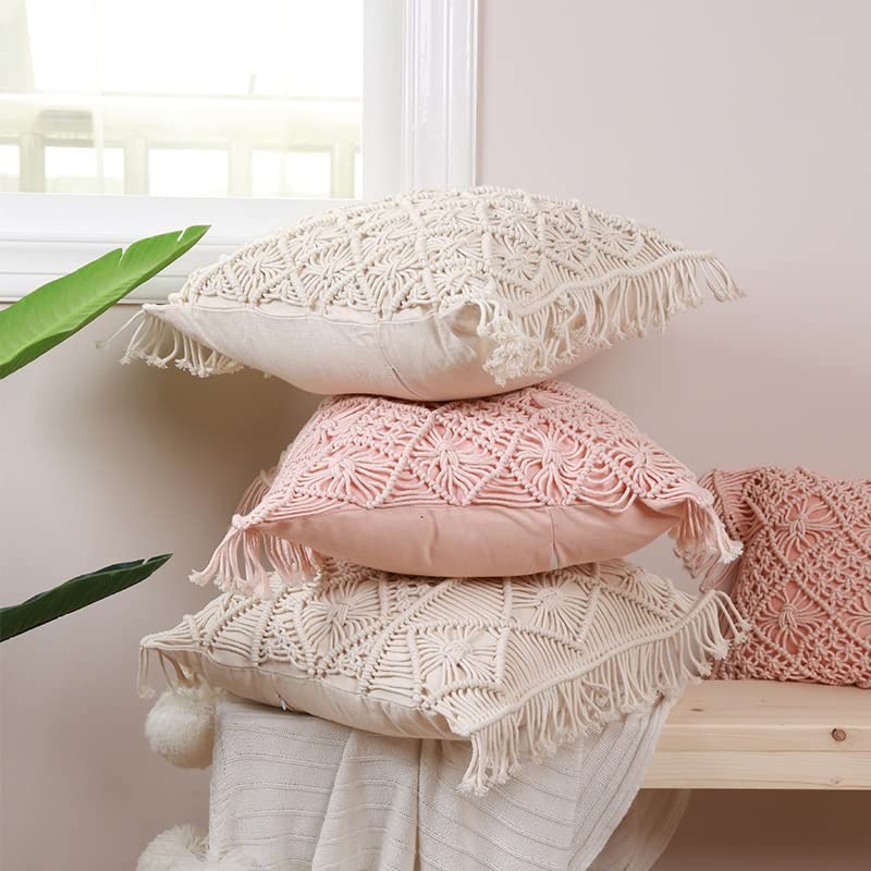 HBJWOV Cotton Rope Hand Woven Pillow Case Knot Cushion Cover Waist Pillowcase