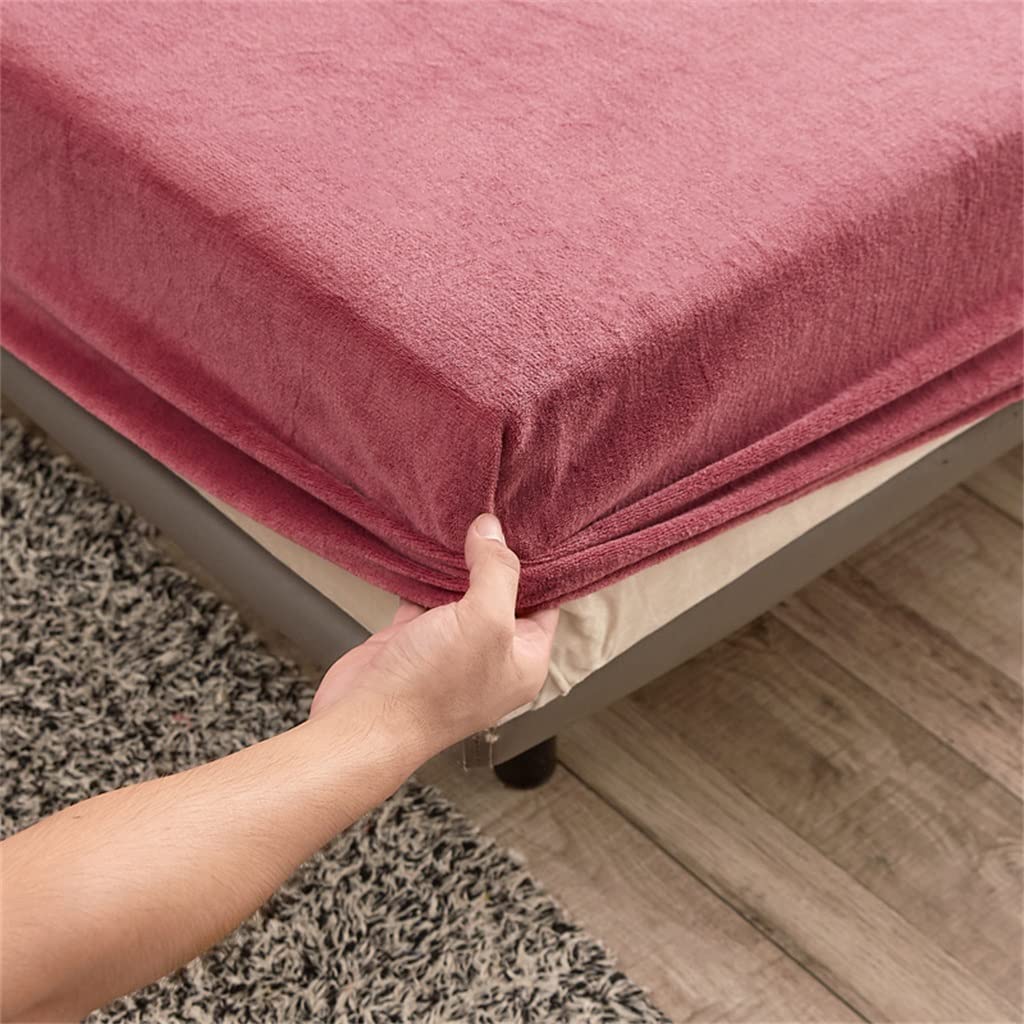 GESJKR Crystal Fleece Bed Hat Mattress Cover Coral Flannel Three-piece Set Farai