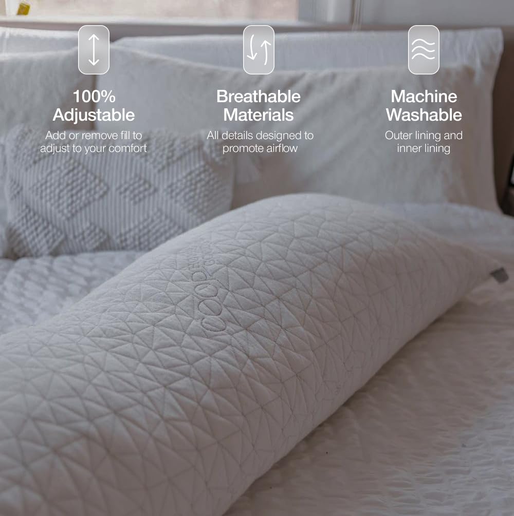 Coop Home Goods Body and Maternity Pillow Adjustable Full Body Pillows for Sleeping, Soft Zippered Washable Cover - Neck & Knee Full Support for Side Sleepers, Long Body Pillow for Pregnancy