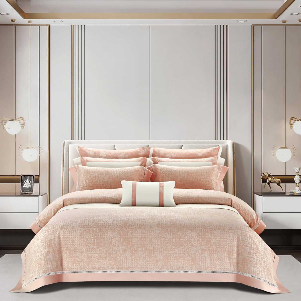 Lyocell Tencel Cotton Sheets Pillowcase Set,600TC Jacquard Duvet Cover Set