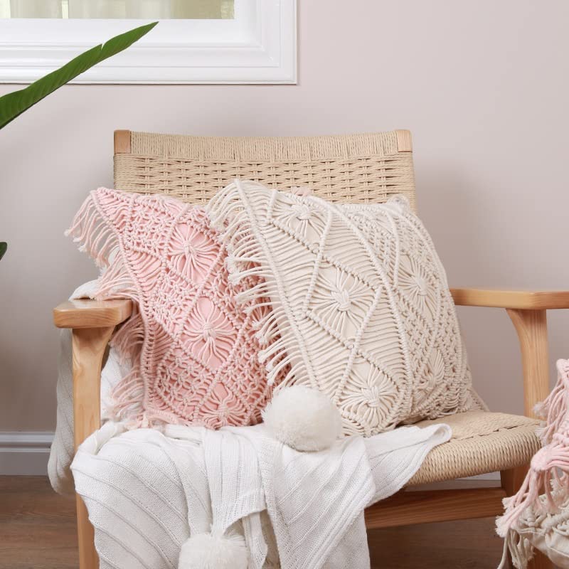 HBJWOV Cotton Rope Hand Woven Pillow Case Knot Cushion Cover Waist Pillowcase
