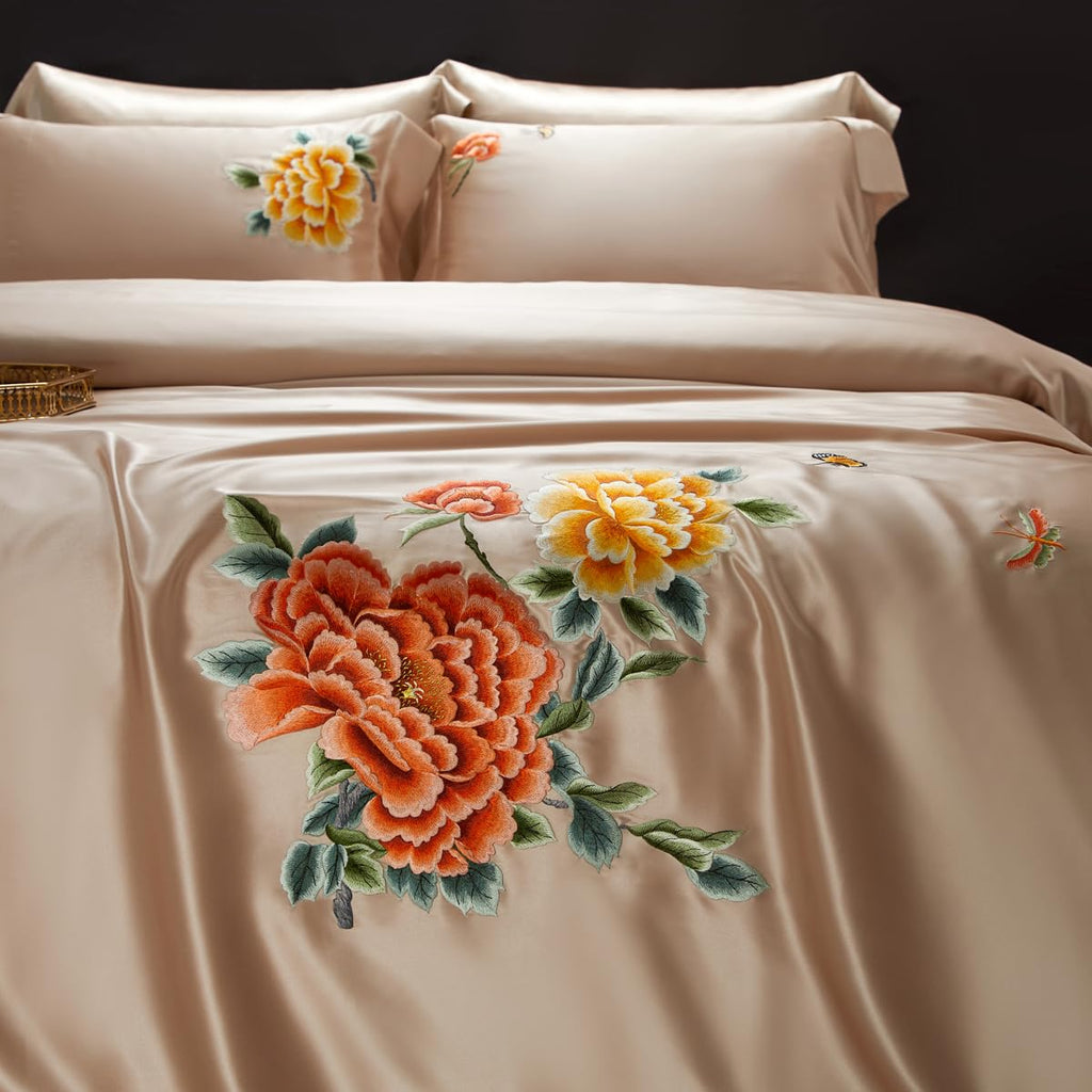 25MM Mulberry Silk Embroidered Reversible Duvet Cover Set