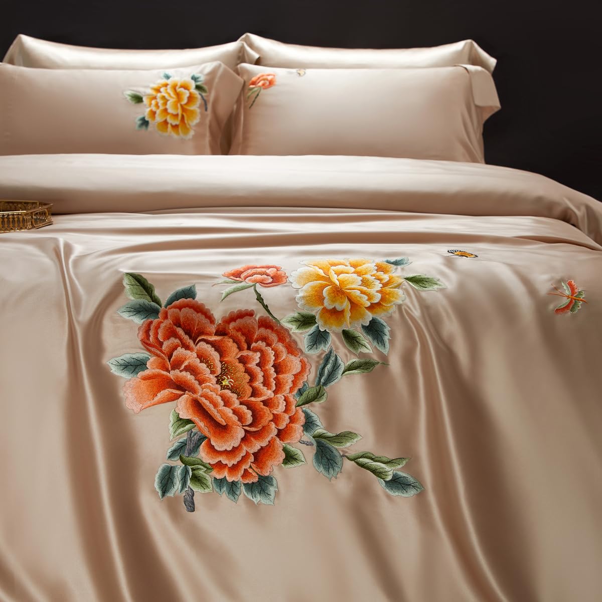 25MM Mulberry Silk Embroidered Reversible Duvet Cover Set