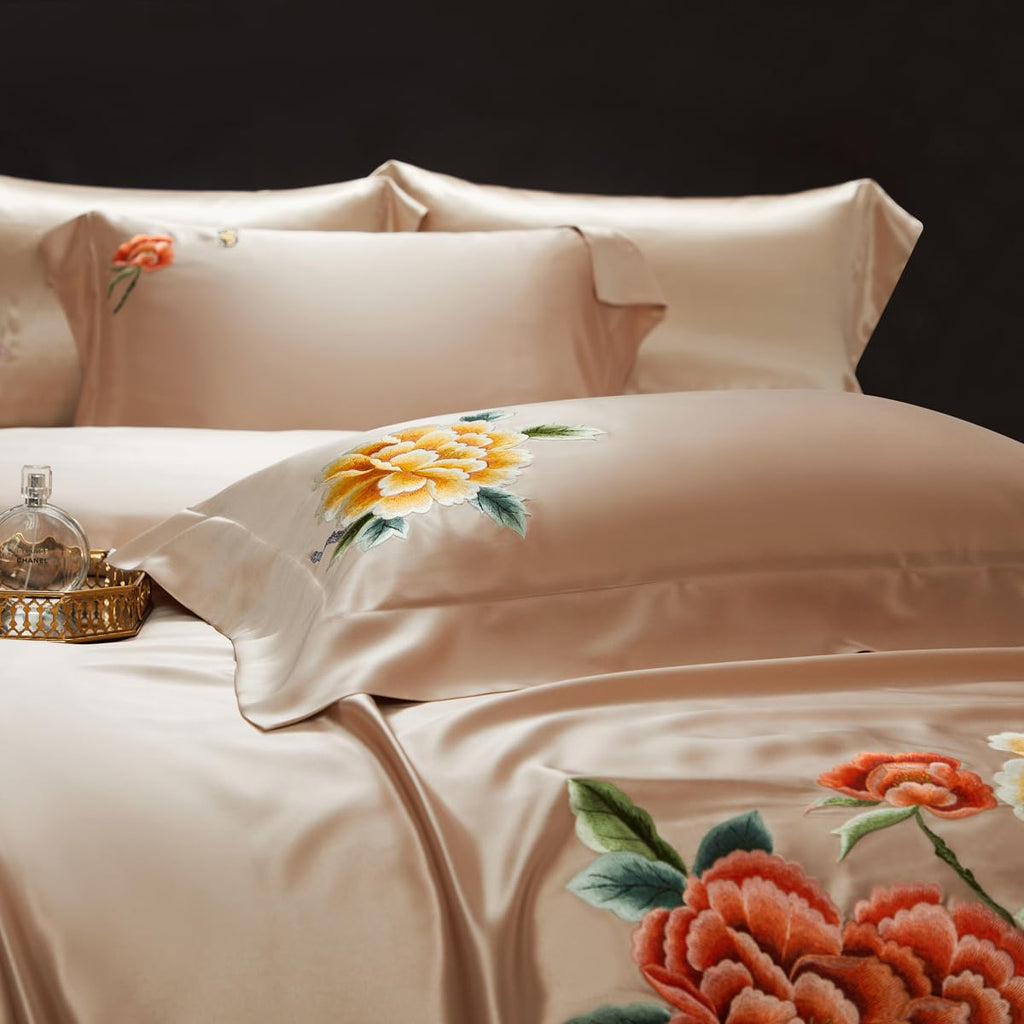 25MM Mulberry Silk Embroidered Reversible Duvet Cover Set