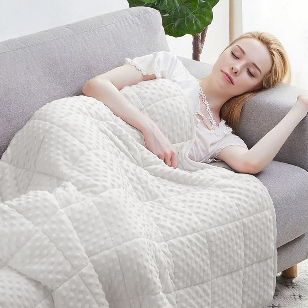 HGTRH Weighted Blanket with Plush, Single Double Heavy Blanket with Premium Glass Bead All-Season Even Weight Distribution Therapy Blanket A/B Double Side