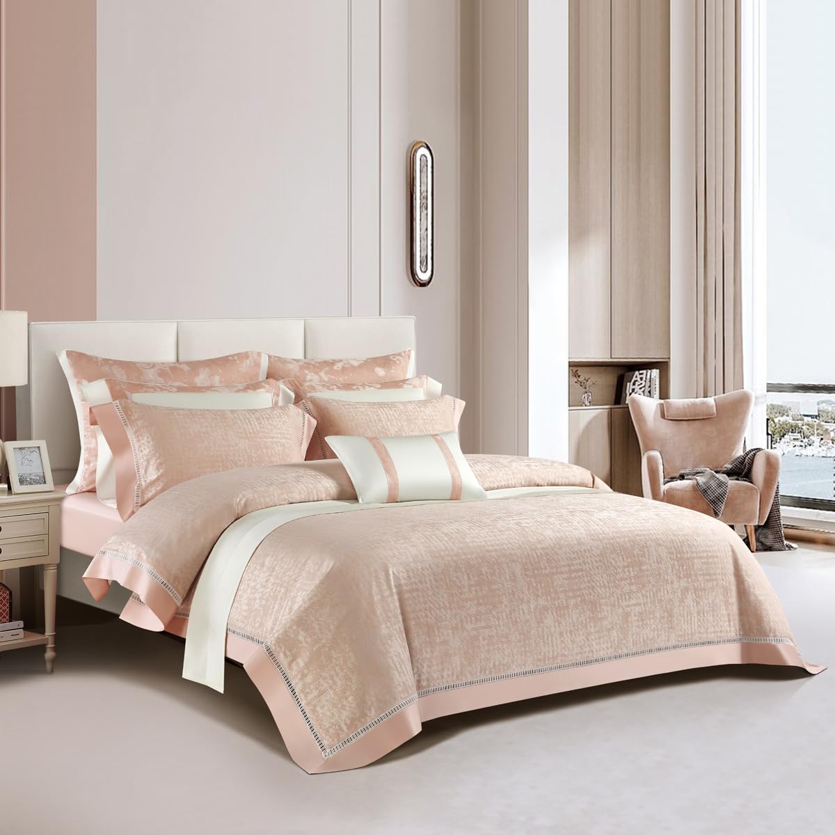 Lyocell Tencel Cotton Sheets Pillowcase Set,600TC Jacquard Duvet Cover Set