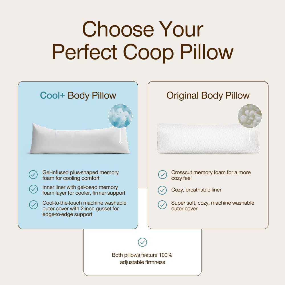 Coop Home Goods Body and Maternity Pillow Adjustable Full Body Pillows for Sleeping, Soft Zippered Washable Cover - Neck & Knee Full Support for Side Sleepers, Long Body Pillow for Pregnancy