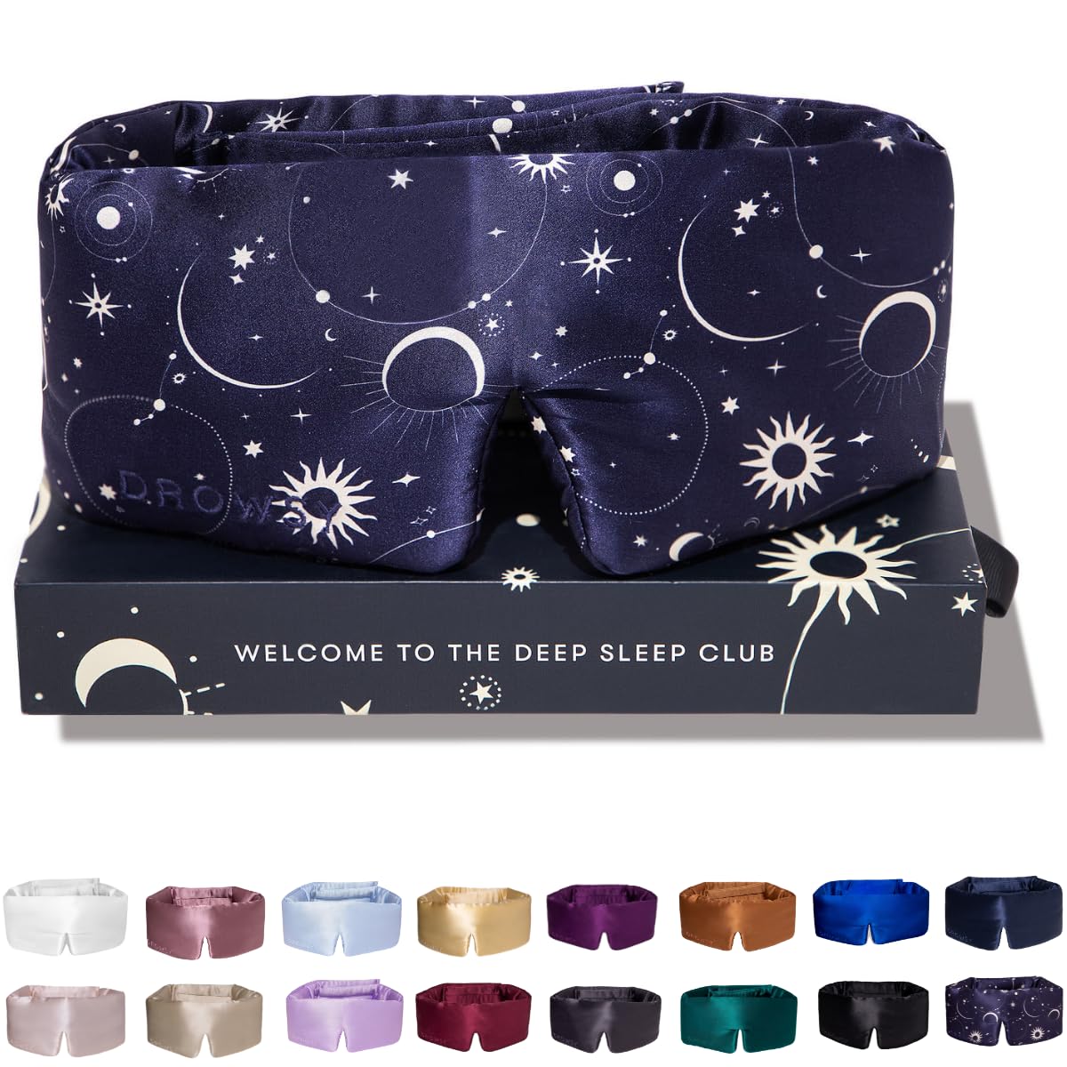 DROWSY Silk Sleep Mask. Face-Hugging, Padded Silk Cocoon for Luxury Sleep in Total Darkness.