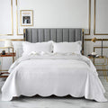 3 Piece 100% Cotton Solid Quilt Set Oversize Queen Embroidered Pattern Lightweight Quilted Coverlet Bedspread Compatible with All Season (Blue,Oversize Queen) (White Oversize Queen(106"x92"))