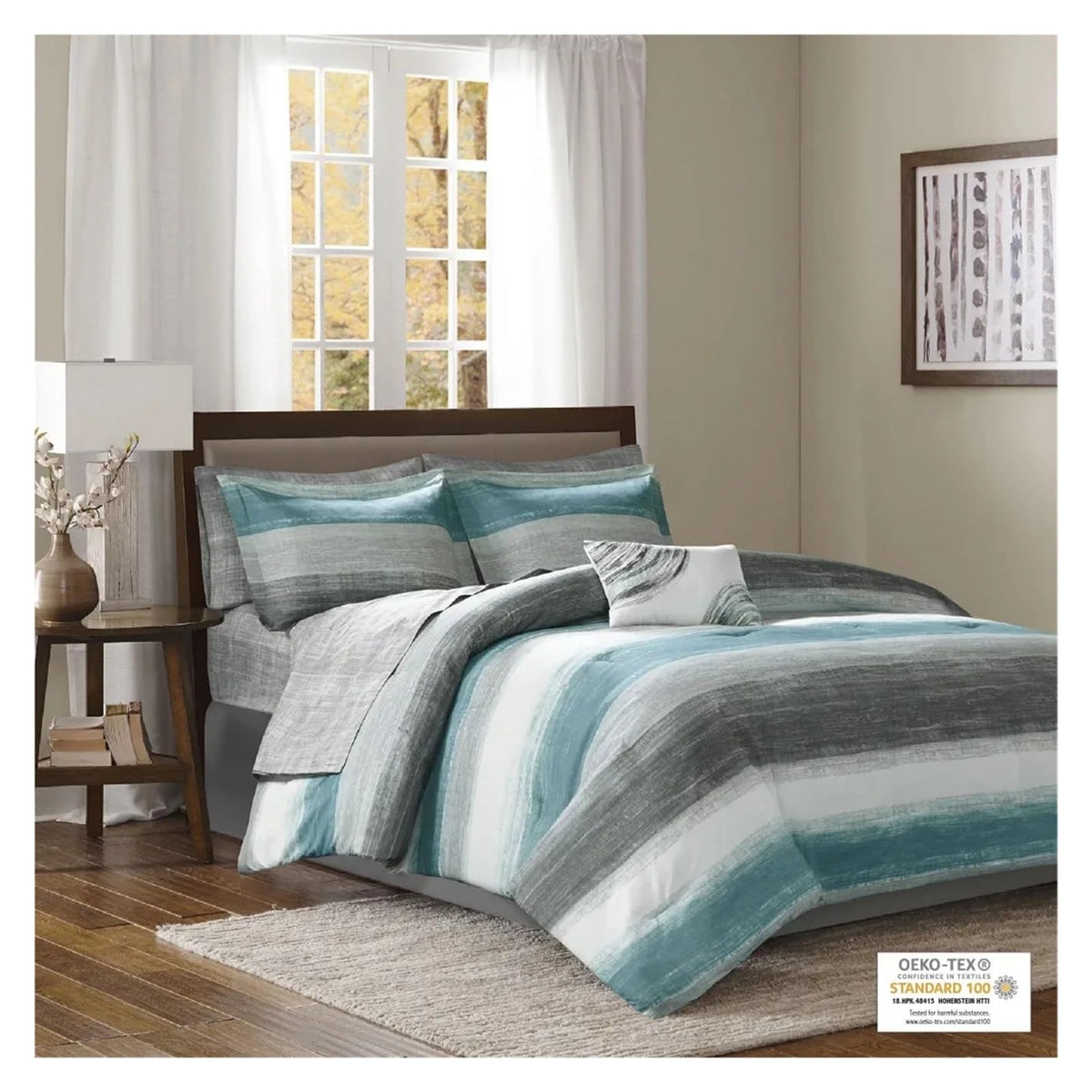 Bed in a Bag Comforter and Cotton Sheet Set, Blue, Queen ()