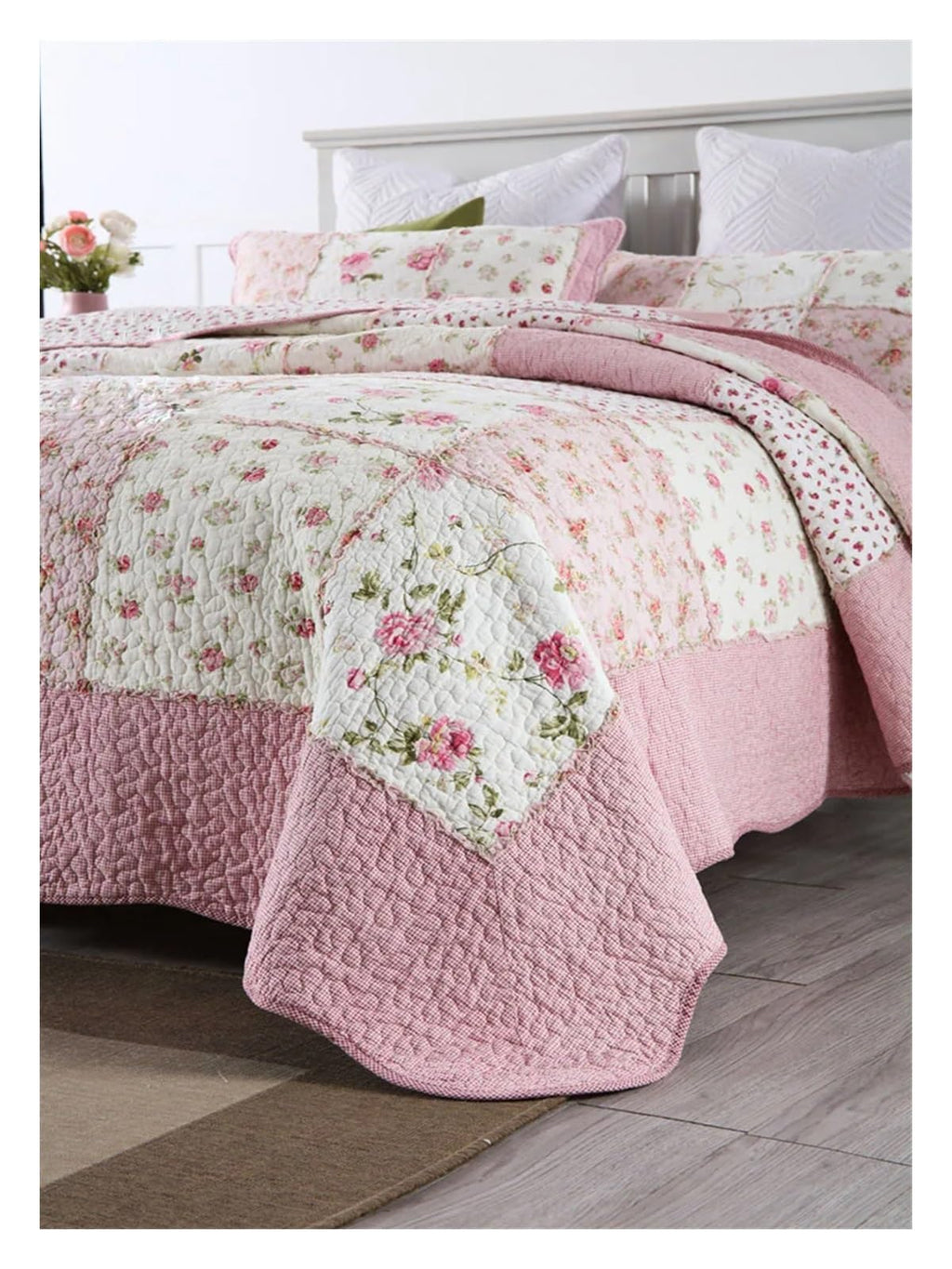 Floral Quilt Set 100% Cotton 3PCS Bedspread on The Bed Patchwork Comforter Queen Size Coverlet Blanket ()