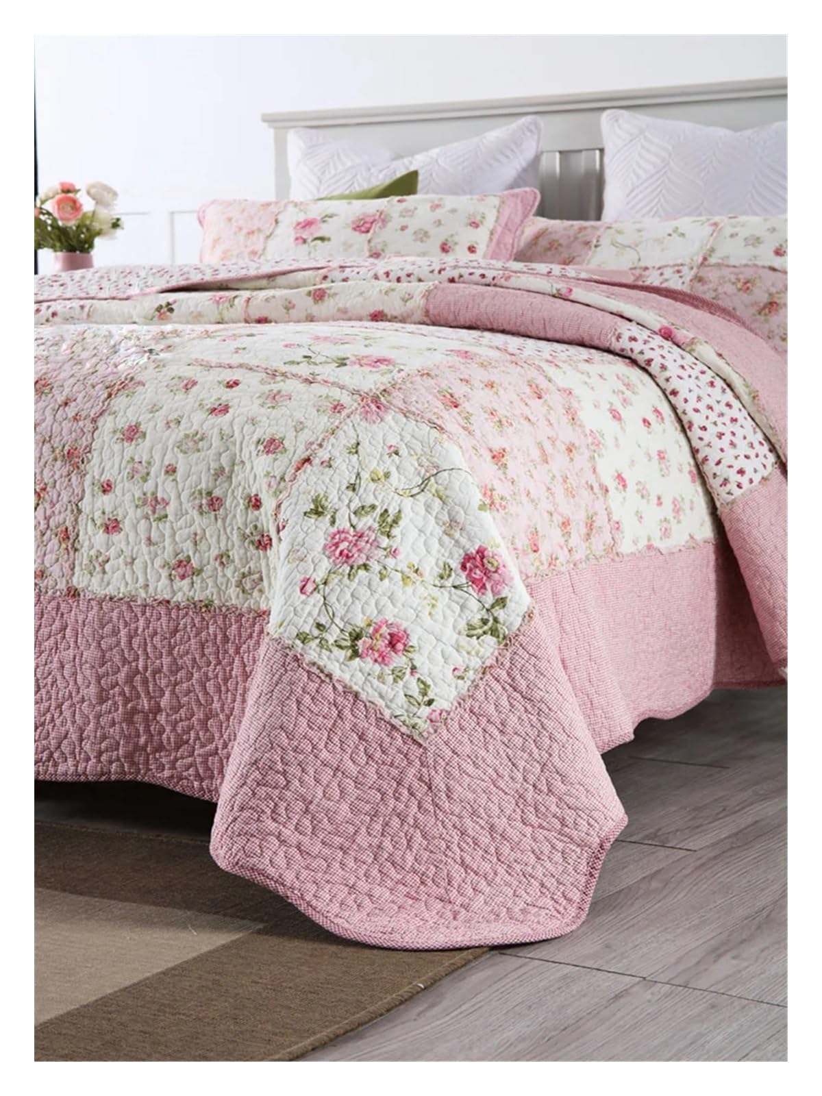 Floral Quilt Set 100% Cotton 3PCS Bedspread on The Bed Patchwork Comforter Queen Size Coverlet Blanket ()
