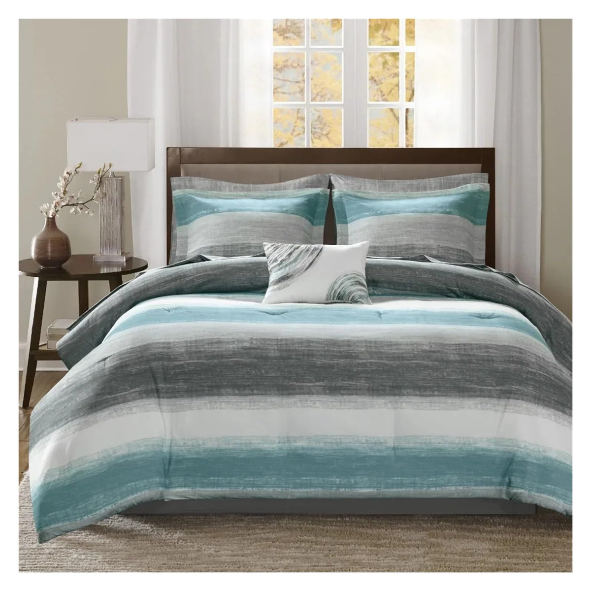 Bed in a Bag Comforter and Cotton Sheet Set, Blue, Queen ()