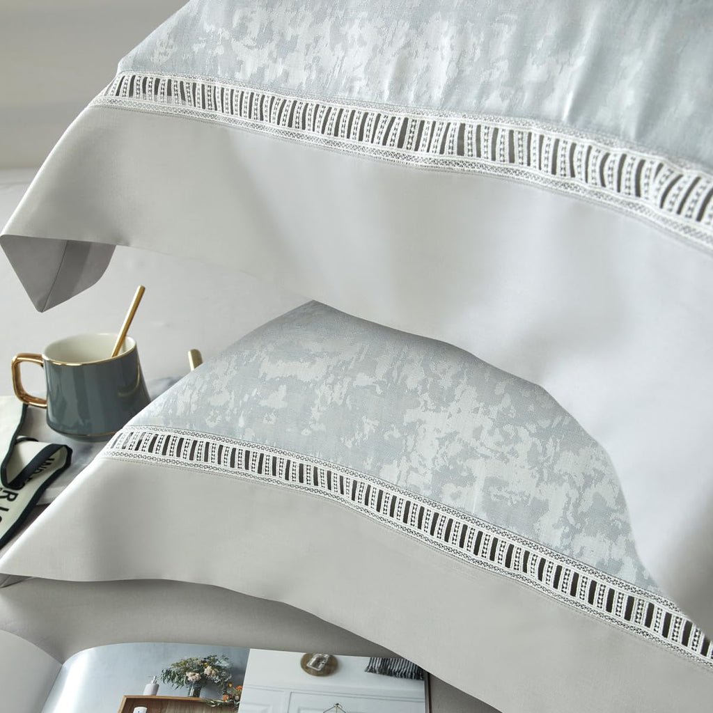 Lyocell Tencel Cotton Sheets Pillowcase Set,600TC Jacquard Duvet Cover Set