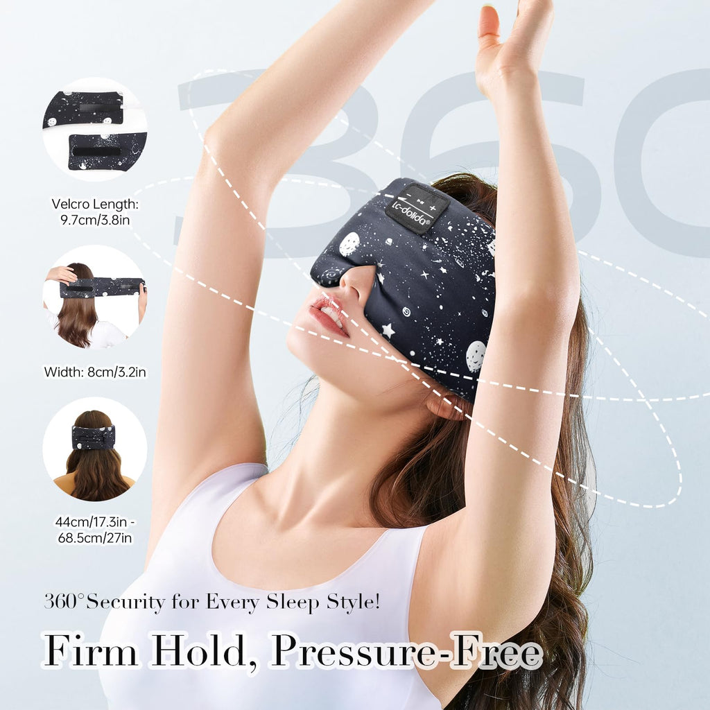 LC-dolida Sleep Mask with Bluetooth Headphones, Silk Eye Mask for Sleeping Side Day Sleepers, 5.4 Bluetooth Silk Sleep Mask Headphones for Women Men with Thin Speaker, Blackout, Comfort