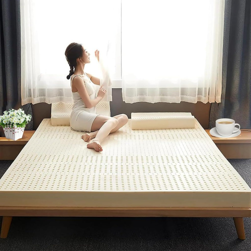 Long Lasting Durable Natural Latex Mattress Topper, High Breathability Comfort Pressure Relief Bed Pad for Back Pain Relief, Premium Alternative to Memory Foam Mattress