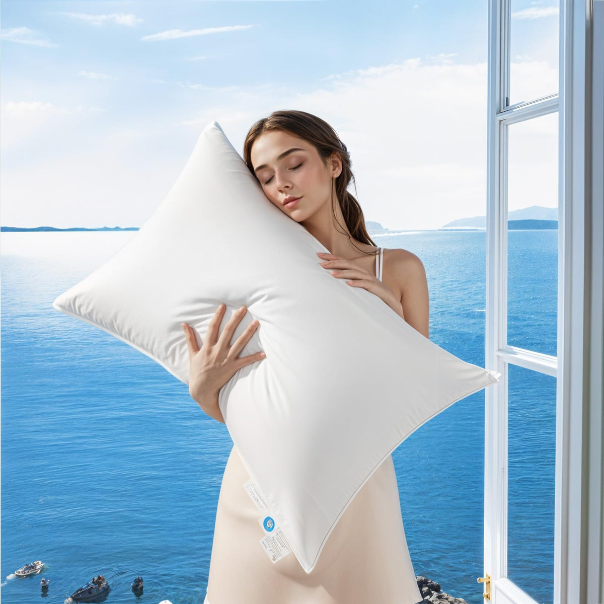 AiAngu Canadian Luxury Goose Down Pillow 600 Thread Count Cotton Shell- Ultra Soft and Comfortable Sleep Pillows - Bed Pillows for Back, Stomach, Side Sleeper-FT321
