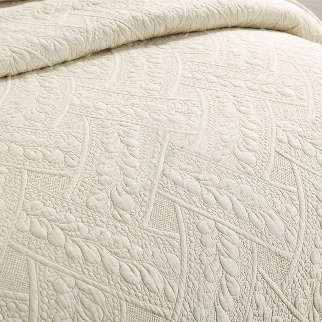 UOIO 3 Piece Cotton Quilt Sets Floral Embroidery Bedspread Bed Cover Coverlet Comforter 1 Quilt and 2 Pillow Shams (Blue, Queen),Cotton Duvet
