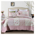 Floral Quilt Set 100% Cotton 3PCS Bedspread on The Bed Patchwork Comforter Queen Size Coverlet Blanket ()