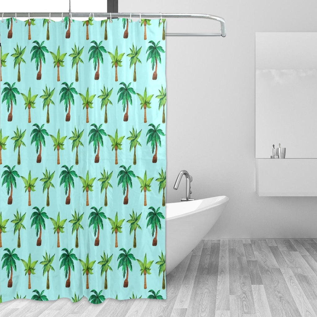 My Little Nest Waterproof Shower Curtain for Bathroom Watercolor Palm Tree Polyester Fabric Bath Stall Curtain with Free Hooks 66x72''