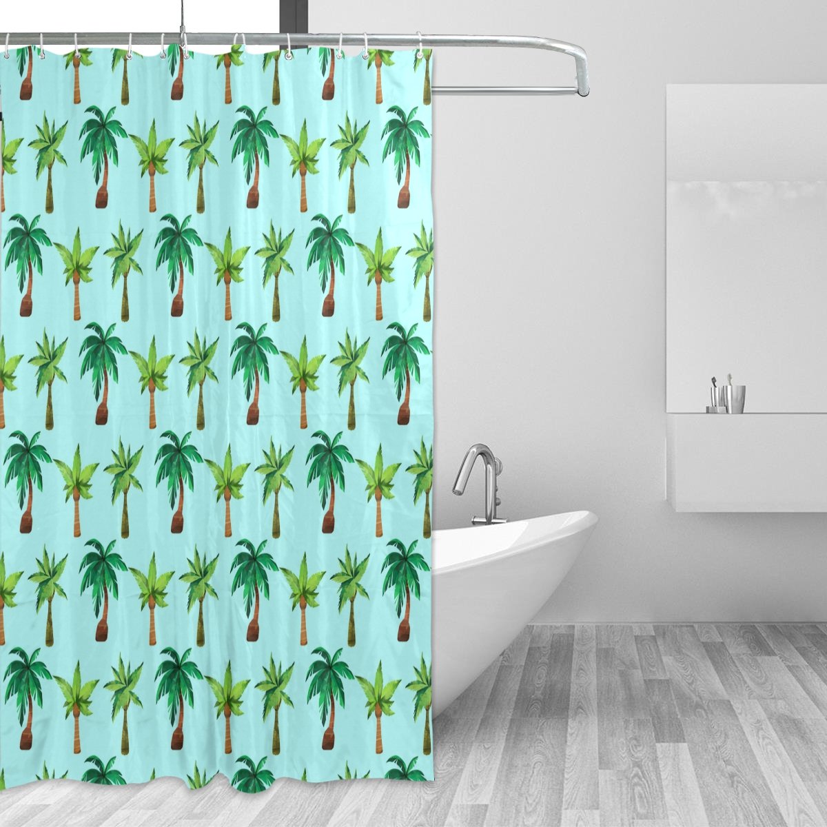 My Little Nest Waterproof Shower Curtain for Bathroom Watercolor Palm Tree Polyester Fabric Bath Stall Curtain with Free Hooks 66x72''
